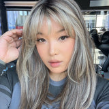 [PRE-ORDER] JBEXTENSION 17 Inches Dark Mix Blonde Pre-Cut T Part Snowflake Lace Frontlace Glueless Wig with Bangs PATRICIA【BENDY EAR TABS】