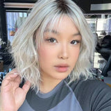 JBEXTENSION 13 Inches Mix Blonde Wave Pre-Cut T Part Snowflake Lace Frontlace Glueless Wig with Bangs JANE【BENDY EAR TABS】