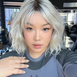 JBEXTENSION 13 Inches Mix Blonde Wave Pre-Cut T Part Snowflake Lace Frontlace Glueless Wig with Bangs JANE【BENDY EAR TABS】