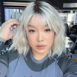 JBEXTENSION 13 Inches Mix Blonde Wave Pre-Cut T Part Snowflake Lace Frontlace Glueless Wig with Bangs JANE【BENDY EAR TABS】