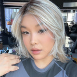 JBEXTENSION 13 Inches Mix Blonde Pre-Cut Side Part Snowflake Lace Frontlace Glueless Wig FLORA【BENDY EAR TABS】