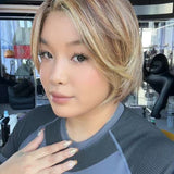 JBEXTENSION 10 Inches Bob Cut Mix Copper Pre-Cut Side Part Snowflake Lace Frontlace Glueless Wig ANNALISA【BENDY EAR TABS】