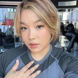 JBEXTENSION 10 Inches Bob Cut Mix Copper Pre-Cut Side Part Snowflake Lace Frontlace Glueless Wig ANNALISA【BENDY EAR TABS】