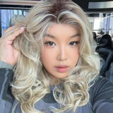 JBEXTENSION 18 Inches Mix Blonde Long Pre-Cut T Part Snowflake Lace Frontlace Glueless Wig VIKKI【BENDY EAR TABS】