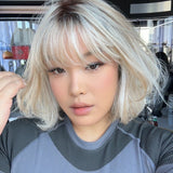 JBEXTENSION 11 Inches Mix Blonde Curly Pre-Cut T Part Snowflake Lace Frontlace Glueless Wig NOUR【BENDY EAR TABS】