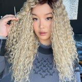 JBEXTENSION 18 Inches Deep Curly Blonde Pre-Cut Side Part Frontlace Glueless Black Sapphire Wig JADA
