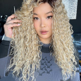 JBEXTENSION 18 Inches Deep Curly Blonde Pre-Cut Side Part Frontlace Glueless Black Sapphire Wig JADA