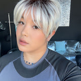 JBEXTENSION 9 Inches Pixie Cut Blonde Pre-Cut Frontlace Glueless Black Sapphire Wig BILLIE