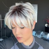 JBEXTENSION 9 Inches Pixie Cut Blonde Pre-Cut Frontlace Glueless Black Sapphire Wig BILLIE