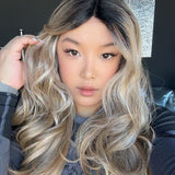 JBEXTENSION 22 Inches Mix Blonde Pre-Cut Side Part Frontlace Glueless Black Sapphire Wig AMARA