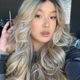 JBEXTENSION 22 Inches Mix Blonde Pre-Cut Side Part Frontlace Glueless Black Sapphire Wig AMARA