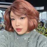 JBEXTENSION 10 Inches Copper Curly Pre-Cut Side Part Snowflake Lace Frontlace Glueless Wig TATIANA【BENDY EAR TABS】