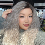 JBEXTENSION 21 Inches Ash Grey Deep Curly Pre-Cut Side Part Snowflake Lace Frontlace Black Sapphire Glueless Wig SHIMMI - BLACK SAPPHIRE【BENDY EAR TABS】