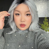 JBEXTENSION 16 Inches Grey Silver with Dark Root Pre-Cut Arc Snowflake Lace Frontlace Glueless Wig AMANDA SNOWFLAKE【BENDY EAR TABS】