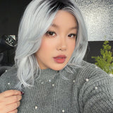 JBEXTENSION 16 Inches Grey Silver with Dark Root Pre-Cut Arc Snowflake Lace Frontlace Glueless Wig AMANDA SNOWFLAKE【BENDY EAR TABS】