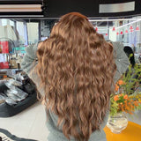 JBEXTENSION 29 Inches Long Body Wave Mocha Brown Wig With Bangs DAPHNE MOCHA BROWN