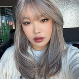 JBEXTENSION 20 Inches Scalpiana Camel Highlight Wolf Cut 3.5X4 Hard Silky Top Natural Scalp Effect Wig With Bangs LILA CAMEL HIGHLIGHT