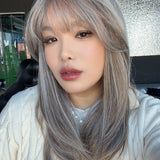 JBEXTENSION 20 Inches Scalpiana Camel Highlight Wolf Cut 3.5X4 Hard Silky Top Natural Scalp Effect Wig With Bangs LILA CAMEL HIGHLIGHT