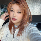 JBEXTENSION 16 Inches Copper with Dark Root Pre-Cut T Part Snowflake Lace Frontlace Glueless Wig LETIZIA【BENDY EAR TABS】