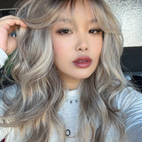 JBEXTENSION 22 Inches Scalpiana Blonde Highlight 3.5X4 Hard Silky Top Natural Scalp Effect Women Wig With Bangs CLAIRE SILKY TOP BLONDE HIGHLIGHT