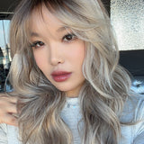 JBEXTENSION 22 Inches Scalpiana Blonde Highlight 3.5X4 Hard Silky Top Natural Scalp Effect Women Wig With Bangs CLAIRE SILKY TOP BLONDE HIGHLIGHT