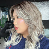 JBEXTENSION 18 Inches Curly Smog Ash Grey Pre-Cut Side Part Snowflake Lace Frontlace Glueless Wig PAMELA SNOWFLAKE【BENDY EAR TABS】