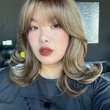 JBEXTENSION 18 Inches Scalpiana Curly Hazelnut 3.5X4 Hard Silky Top Natural Scalp Effect Wig with Bangs EMILY HAZELNUT