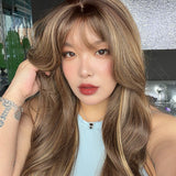 JBEXTENSION 26 Inches Scalpiana Long Curly Hazelnut 3.5X4 Hard Silky Top Natural Scalp Effect Wig with Bangs LISA HAZELNUT