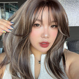 JBEXTENSION 20 Inches Scalpiana Coffee Cream Wolf Cut 3.5X4 Hard Silky Top Natural Scalp Effect Wig With Bangs LILA COFFEE CREAM