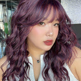 JBEXTENSION 22 Inches Scalpiana Long Wave Red Purple Highlight 3.5X4 Hard Silky Top Natural Scalp Effect Wig with Bangs OSSIE RED PURPLE HIGHLIGHT