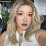 JBEXTENSION STACY MONO Monofilament Handmade Wig 6X5 Full Monofilament Hand Tied Top Wig 18 Inches Mix Blonde Mono Lace Wig with Anti-slip Silicone Strips Glueless Wig STACY MONO - MIX BLONDE【BENDY EAR TABS】