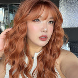 JBEXTENSION 22 Inches Scalpiana Long Wave Copper 3.5X4 Hard Silky Top Natural Scalp Effect Wig with Bangs OSSIE COPPER