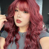 JBEXTENSION 22 Inches Scalpiana Long Wave Red 3.5X4 Hard Silky Top Natural Scalp Effect Wig with Bangs OSSIE RED