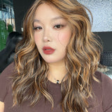 JBEXTENSION FEDE MONO Full Monofilament Handmade Full Lace Full Hand Tied Wig 19 Inches Wave Caramel Mono Lace Handmade Futura Fiber Wig with Anti-slip Silicone Strips Glueless Wig FEDE MONO - CARAMEL【BENDY EAR TABS】