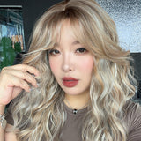 JBEXTENSION 22 Inches Scalpiana Long Wave Silver Sand Blonde 3.5X4 Hard Silky Top Natural Scalp Effect Wig with Bangs OSSIE SILVER SAND BLONDE