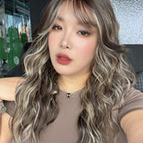JBEXTENSION 22 Inches Scalpiana Long Wave Coffee Cream 3.5X4 Hard Silky Top Natural Scalp Effect Wig with Bangs OSSIE COFFEE CREAM