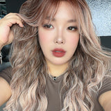 JBEXTENSION 22 Inches Scalpiana Long Wave Apricot 3.5X4 Hard Silky Top Natural Scalp Effect Wig with Bangs OSSIE APRICOT