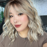 JBEXTENSION 14 Inches Scalpiana Wave Silver Sand Blonde 3.5X4 Hard Silky Top Natural Scalp Effect Wig with Bangs OSSIE SHORT - SILVER SAND BLONDE