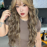 JBEXTENSION 28 Inches Scalpiana Long Wave Hazelnut 3.5X4 Hard Silky Top Natural Scalp Effect Wig with Bangs OSSIE LONG - HAZELNUT