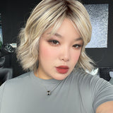 JBEXTENSION GINA MONO Full Monofilament Handmade Full Lace Full Hand Tied Wig 12 Inches Mix Blonde Mono Lace Handmade Futura Fiber Wig with Anti-slip Silicone Strips Glueless Wig GINA MONO【BENDY EAR TABS】