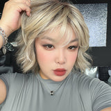 JBEXTENSION GINA MONO Full Monofilament Handmade Full Lace Full Hand Tied Wig 12 Inches Mix Blonde Mono Lace Handmade Futura Fiber Wig with Anti-slip Silicone Strips Glueless Wig GINA MONO【BENDY EAR TABS】