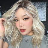 JBEXTENSION KIM MONO Full Monofilament Handmade Full Lace Full Hand Tied Wig 17 Inches Mix Blonde Mono Lace Handmade Futura Fiber Wig with Anti-slip Silicone Strips Glueless Wig KIM MONO - MIX BLONDE【BENDY EAR TABS】