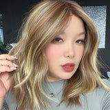 JBEXTENSION KIM MONO Full Monofilament Handmade Full Lace Full Hand Tied Wig 17 Inches Caramel Blonde Highlight Mono Lace Handmade Futura Fiber Wig with Anti-slip Silicone Strips Glueless Wig KIM MONO - CARAMEL BLONDE HIGHLIGHT【BENDY EAR TABS】