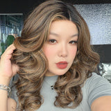 JBEXTENSION MACY MONO Monofilament Handmade Wig 6X5 Full Monofilament Hand Tied Top Wig 18 Inches Curly Ombre Brown Mono Lace Wig with Anti-slip Silicone Strips Glueless Wig MACY MONO【BENDY EAR TABS】