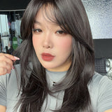 JBEXTENSION 21 Inches Natural Style Midnight Brown(Black/Brown) Wig with Bangs LUCIA MIDNIGHT BROWN