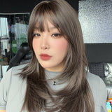 JBEXTENSION 21 Inches Natural Style Cold Brown Wig with Bangs LUCIA COLD BROWN