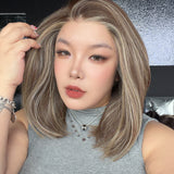JBEXTENSION 14 Inches Hazelnut Pre-Cut 13X6 Free Part Snowflake Lace Frontlace Bob Cut Glueless Wig GIOIA PRO - HAZELNUT【BENDY EAR TABS】