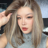JBEXTENSION 14 Inches Hazelnut Pre-Cut 13X6 Free Part Snowflake Lace Frontlace Bob Cut Glueless Wig GIOIA PRO - HAZELNUT【BENDY EAR TABS】