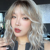 JBEXTENSION 14 Inches Scalpiana Wave Pearl Mist Blonde 3.5X4 Hard Silky Top Natural Scalp Effect Wig with Bangs OSSIE SHORT - PEARL MIST BLONDE