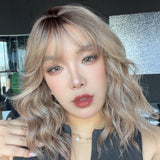 JBEXTENSION 14 Inches Scalpiana Wave British Milk Tea 3.5X4 Hard Silky Top Natural Scalp Effect Wig with Bangs OSSIE SHORT - BRITISH MILK TEA
